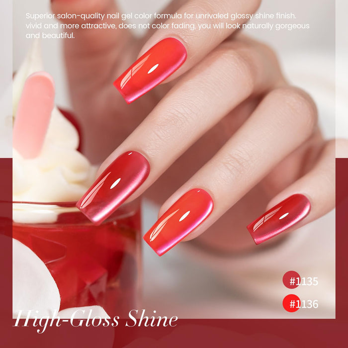 High-gloss shine neon coral pink cat eye gel polish 1135 1136 fluorescent candy magnetic shimmer