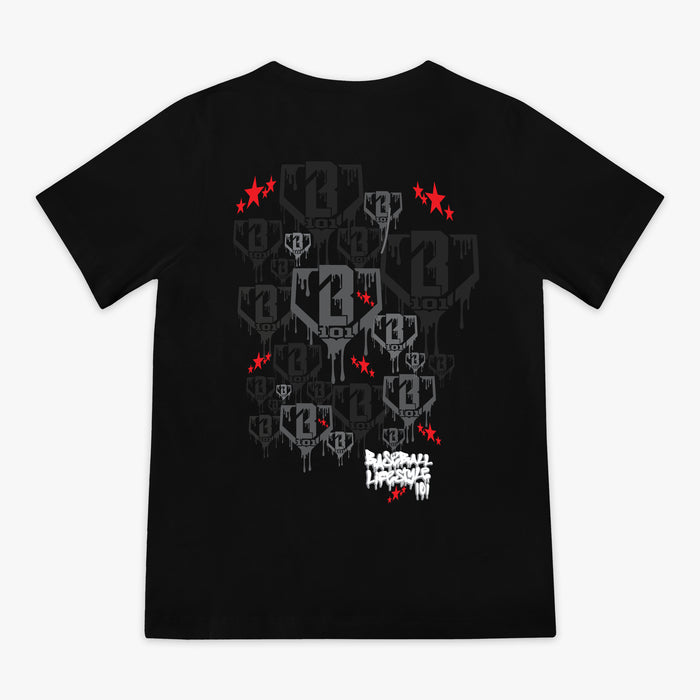 Black youth graphic tee with "Night Game Drip" design - back view