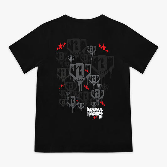 Black youth graphic tee with "Night Game Drip" design - back view