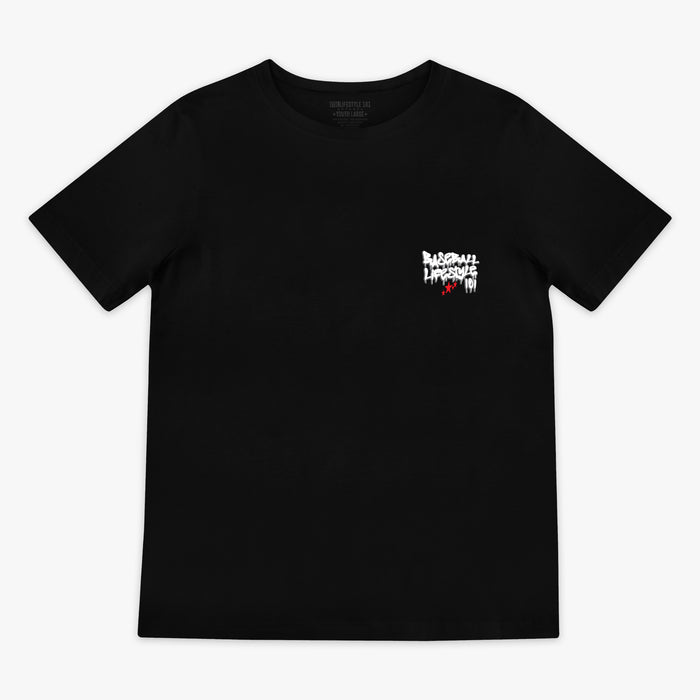 Black youth graphic tee with "Night Game Drip" design - front view