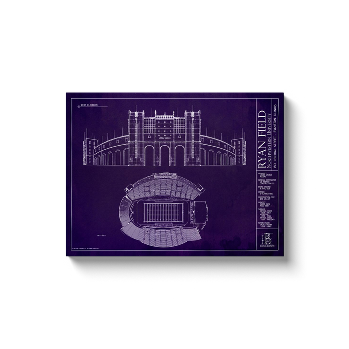 Northwestern University - Old Ryan Field - Team Colors - 18x24" Canvas