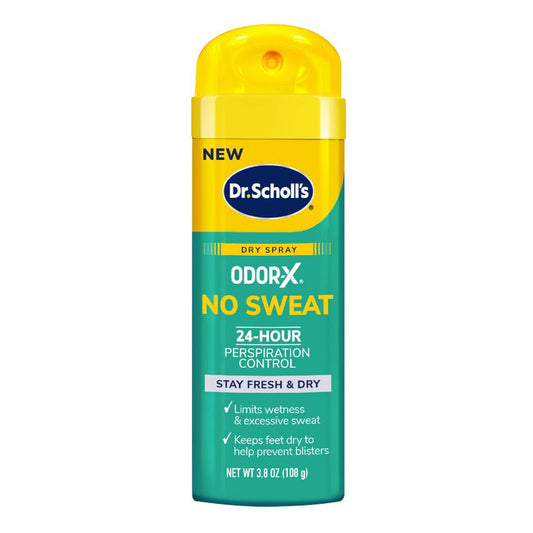 Odor-X® No Sweat dry spray bottle with Dr. Scholl’s label