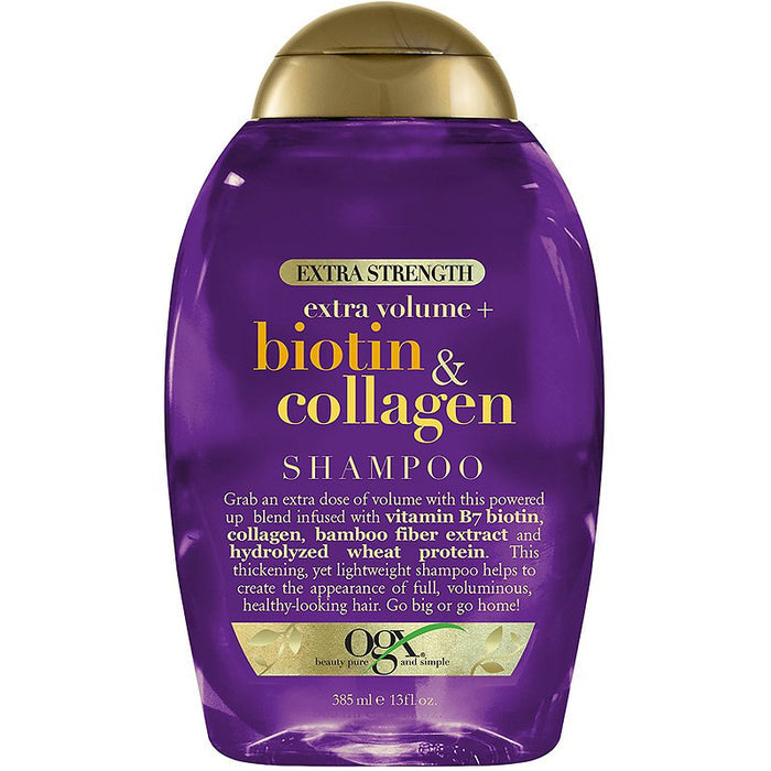 OGX EXTRA STRENGTH EXTRA VOLUME + Biotin & Collagen Shampoo شامبو لتقوية وتكثيف الشعر  من او جي اكس