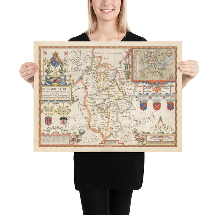 Old Map of Bedfordshire 1611 by John Speed - Bedford, Luton, Dunstable, St Neots, Leighton Buzzard