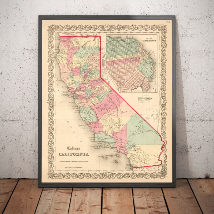 Old Map of California 1860, Colton - San Francisco, Los Angeles, San Diego, Santa Clara, Fresno, San Jose