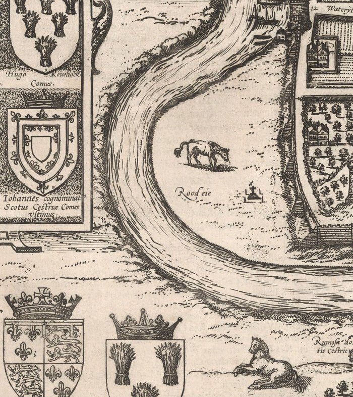 Old Map of Chester, Cheshire 1581 by Georg Braun - Castle, Cathedral, Roman City Walls