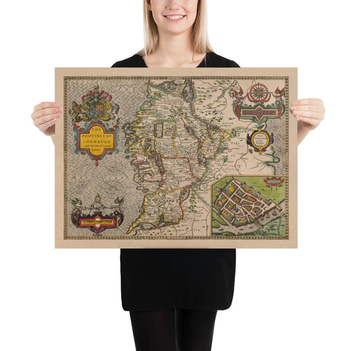 Old Map of Connacht, Ireland 1611 by John Speed - Galway, Sligo, Mayo, Leitrim, Clare