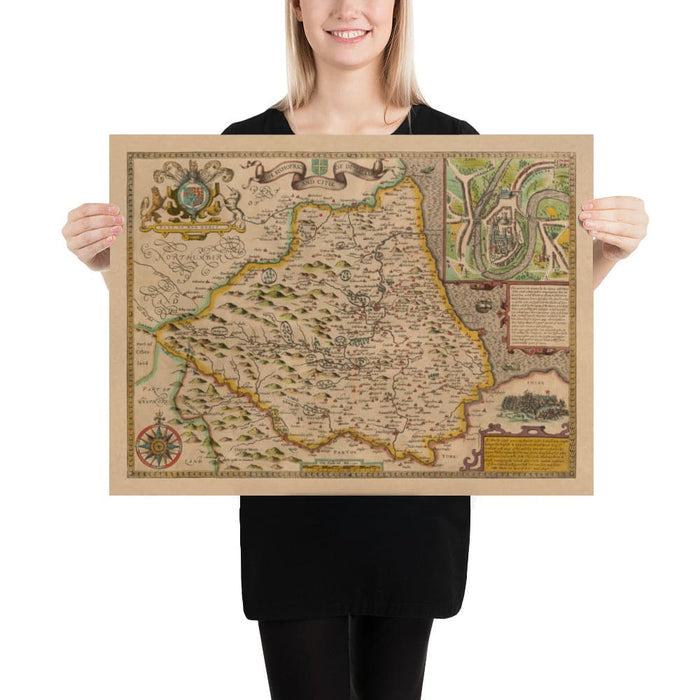 Old Map of County Durham, 1611 by John Speed - Darlington, Stockton-on-Tees, Sunderland