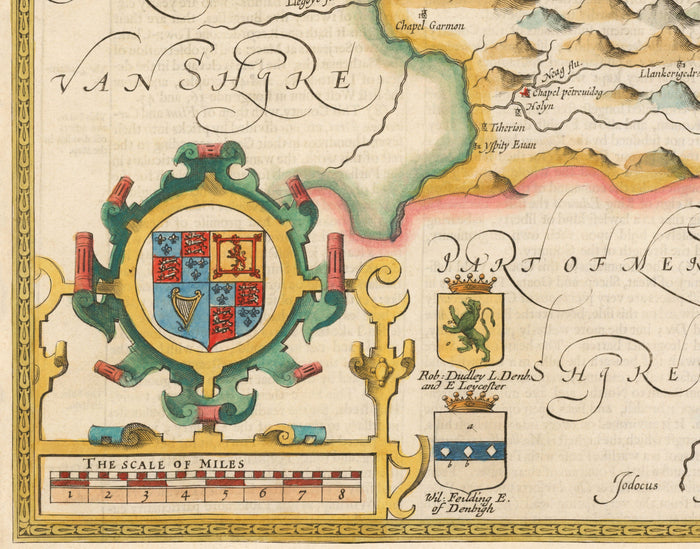 Old Map of Denbighshire Wales 1611 by John Speed - Denbigh, Wrexham, Llandudno, Abergele