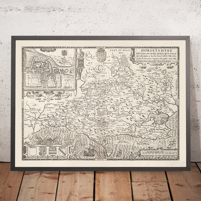 Old Map of Dorset in 1611 by John Speed - Poole, Weymouth, Dorchester, Bridport, Lyme Regis