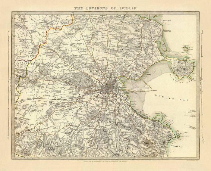 Old Map of Dublin and Suburbs, Ireland, 1837 by SDUK - Leinster, Dublin Bay, Greater Dublin