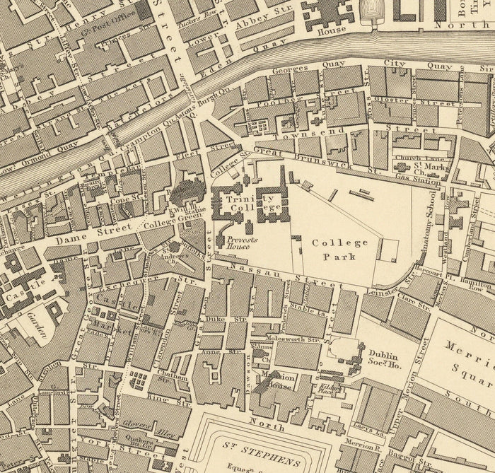 Old Map of Dublin, Ireland, 1836 by WB Clark for SDUK - River Liffey, Leinster, Co. Dublin