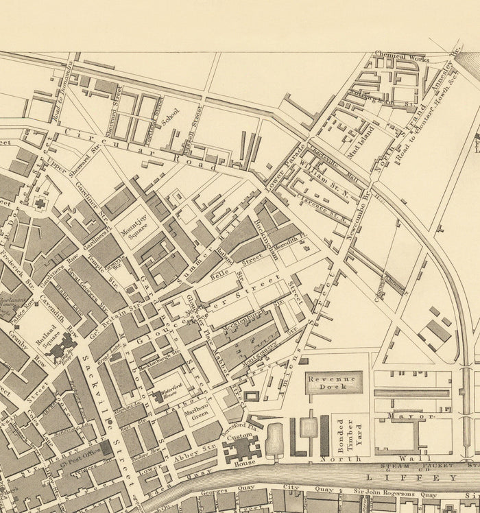 Old Map of Dublin, Ireland, 1836 by WB Clark for SDUK - River Liffey, Leinster, Co. Dublin