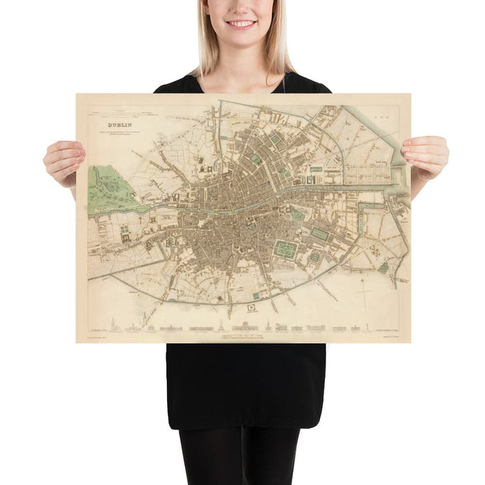 Old Map of Dublin, Ireland in 1836 by WB Clark - River Liffey, Leinster, County Dublin