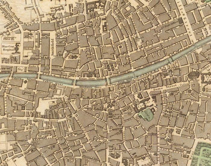 Old Map of Dublin, Ireland in 1836 by WB Clark - River Liffey, Leinster, County Dublin