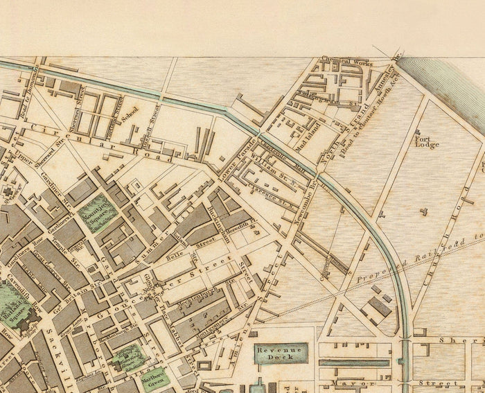 Old Map of Dublin, Ireland in 1836 by WB Clark - River Liffey, Leinster, County Dublin
