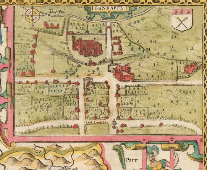 Old Map of Glamorgan Wales, 1611 by John Speed - Cardiff, Swansea, Bridgend, Port Talbot, Barry