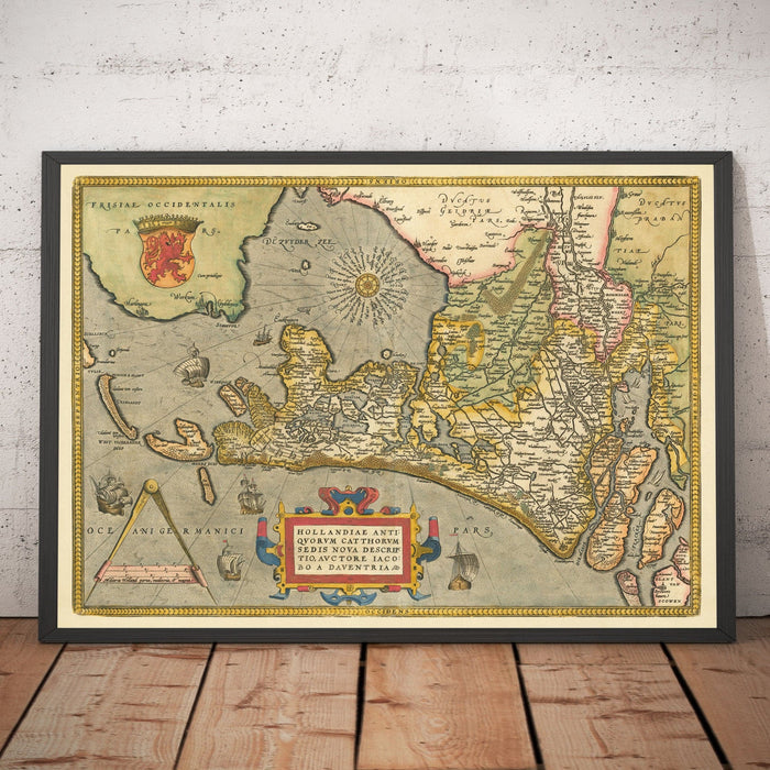 Old Map of Holland and Utrecht, 1595 by Abraham Ortelius - Amsterdam, Rotterdam, Hague, Utrecht