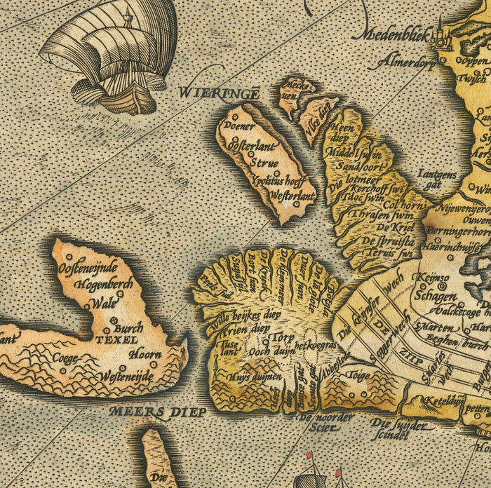 Old Map of Holland and Utrecht, 1595 by Abraham Ortelius - Amsterdam, Rotterdam, Hague, Utrecht