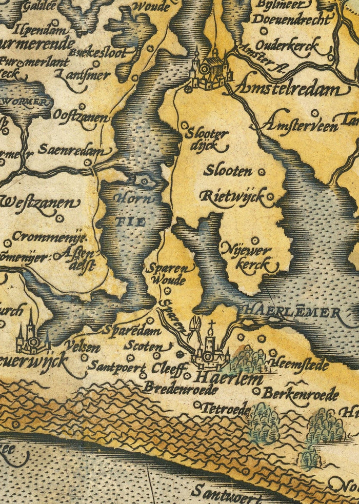 Old Map of Holland and Utrecht, 1595 by Abraham Ortelius - Amsterdam, Rotterdam, Hague, Utrecht