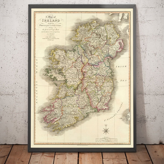 Old Map of Ireland in 1798 by W. Faden - Rare Colour Atlas Map - Dublin, Belfast, Cork