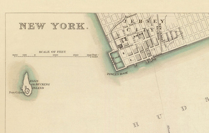 Old Map of New York, USA in 1840 - Manhattan, Brooklyn, Williamsburg, Hudson River
