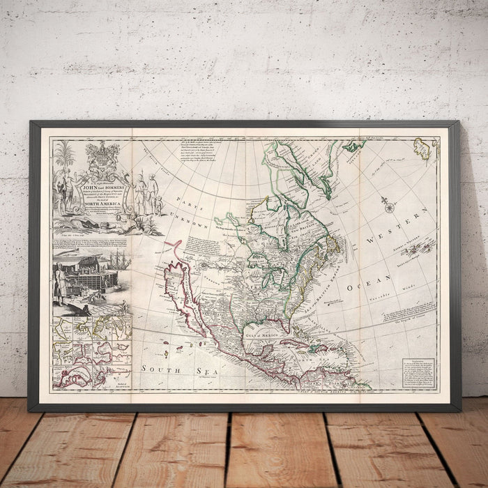 Old Map of North America, 1719 by Herman Moll - USA, Canada, Mexico, Caribbean, Latin, Atlantic, Pacific - The 'Codfish Map'