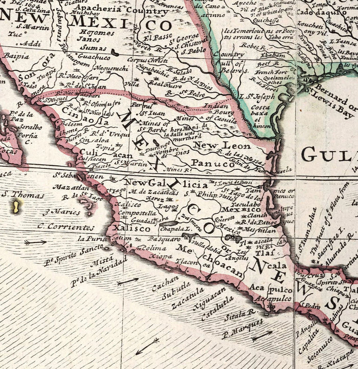 Old Map of North America, 1719 by Herman Moll - USA, Canada, Mexico, Caribbean, Latin, Atlantic, Pacific - The 'Codfish Map'