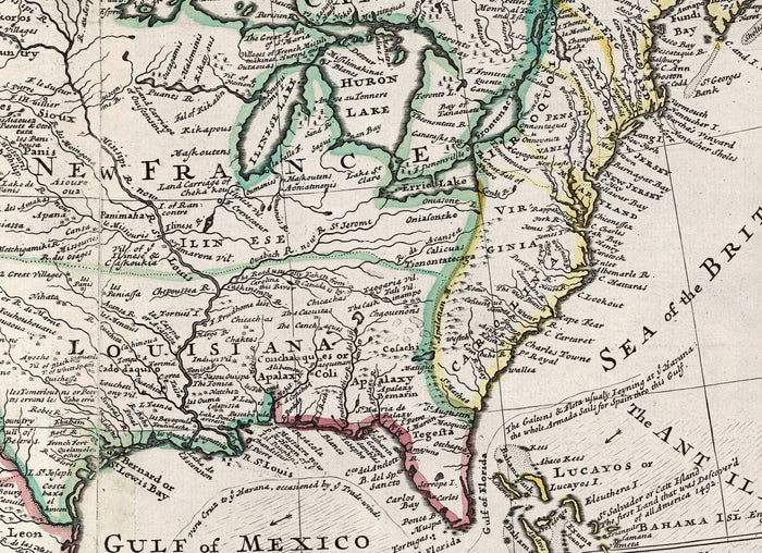 Old Map of North America, 1719 by Herman Moll - USA, Canada, Mexico, Caribbean, Latin, Atlantic, Pacific - The 'Codfish Map'