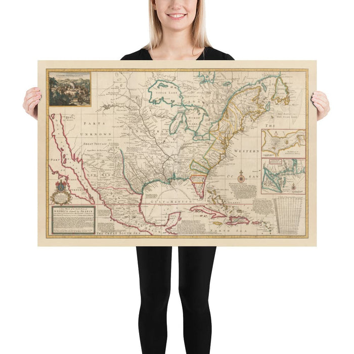Old Map of North America, 1720 by Herman Moll - USA, Canada, Mexico - French, Spanish & English Colonial Atlas