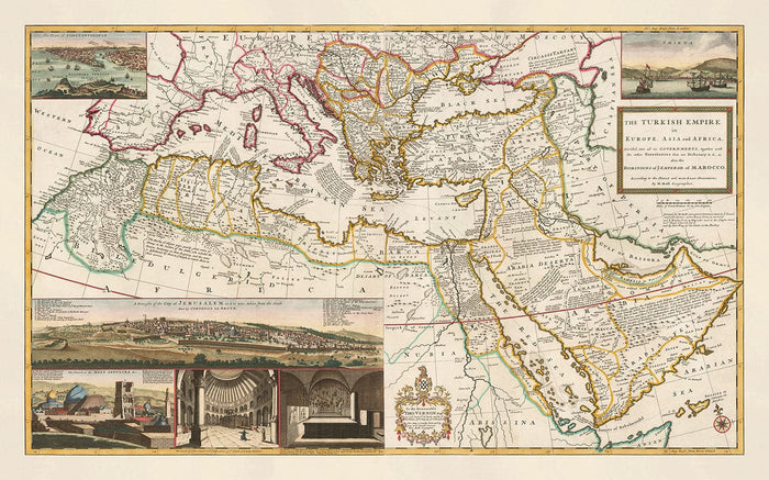 Old Map of Ottoman Empire, 1714 by Herman Moll - Turkish Empire - South Europe, North Africa, Balkans, Middle East