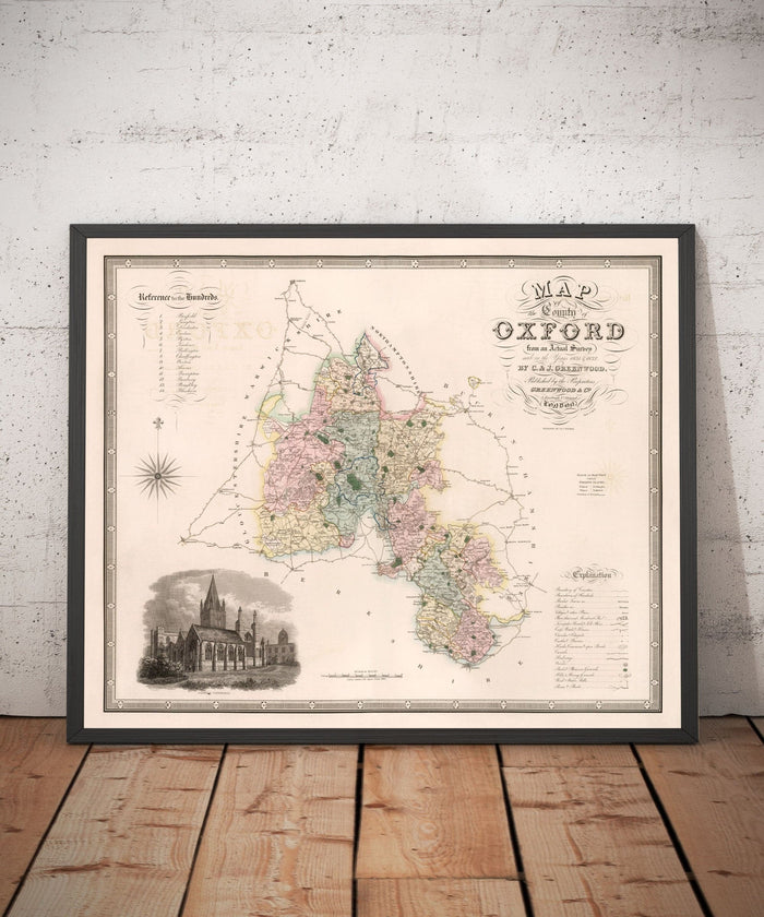 Old Map of Oxfordshire, 1829 by Greenwood - Oxford, Banbury, Abingdon, Bicester, University