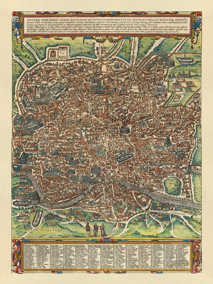 Old Map of Rome, 1588 by Georg Braun - Forum, Pantheon, Circus Maximus, Colosseum, Vatican