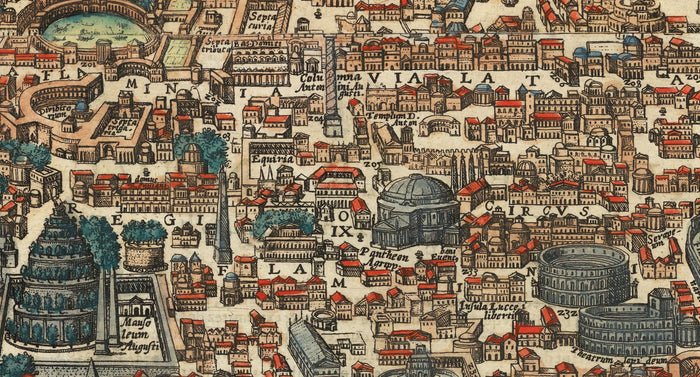 Old Map of Rome, 1588 by Georg Braun - Forum, Pantheon, Circus Maximus, Colosseum, Vatican