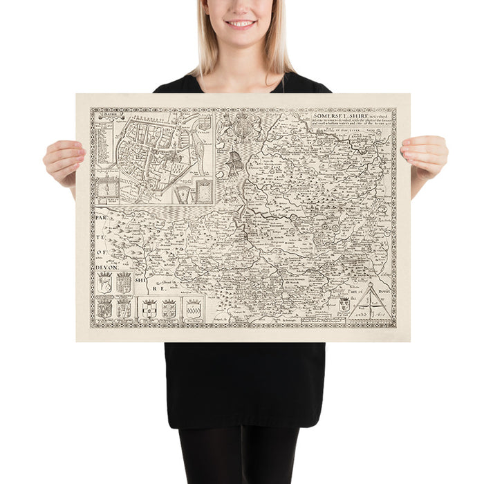 Old Map of Somerset in 1611 by John Speed - Bath, Portishead, Weston-Super-Mare, Taunton, Yeovil