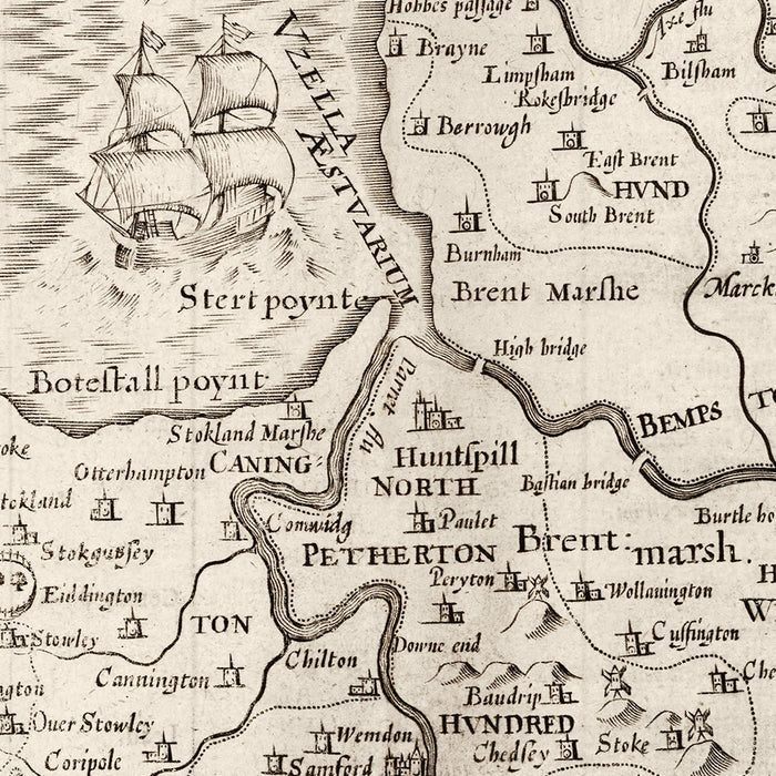 Old Map of Somerset in 1611 by John Speed - Bath, Portishead, Weston-Super-Mare, Taunton, Yeovil