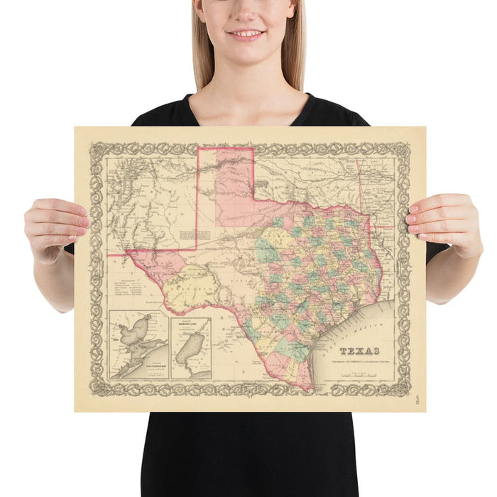 Old Map of Texas 1856 by Colton - Houston, San Antonio, Dallas, Austin, Fort Worth, El Paso