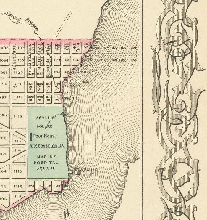 Old Map of Washington DC, 1855 by Colton - Georgetown, Capitol, Monument, President's White House, Smithsonian