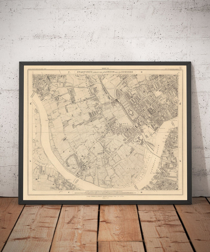 Old Map of West London in 1862 by Edward Stanford - Fulham, Brompton, Battersea, Hammersmith - SW6, SW10, SW15, SW18, SW10, SW11, SW5, W6, W14