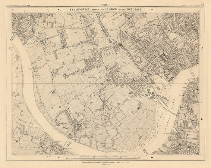 Old Map of West London in 1862 by Edward Stanford - Fulham, Brompton, Battersea, Hammersmith - SW6, SW10, SW15, SW18, SW10, SW11, SW5, W6, W14