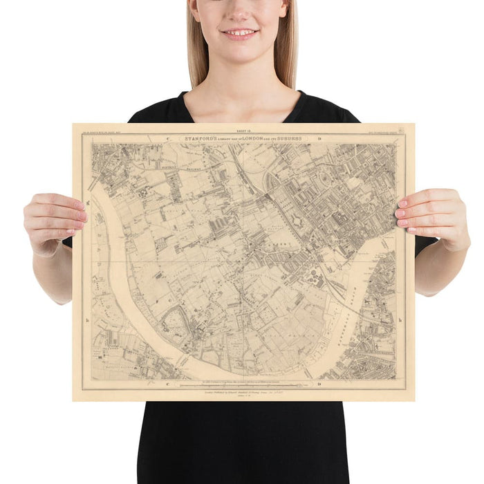 Old Map of West London in 1862 by Edward Stanford - Fulham, Brompton, Battersea, Hammersmith - SW6, SW10, SW15, SW18, SW10, SW11, SW5, W6, W14