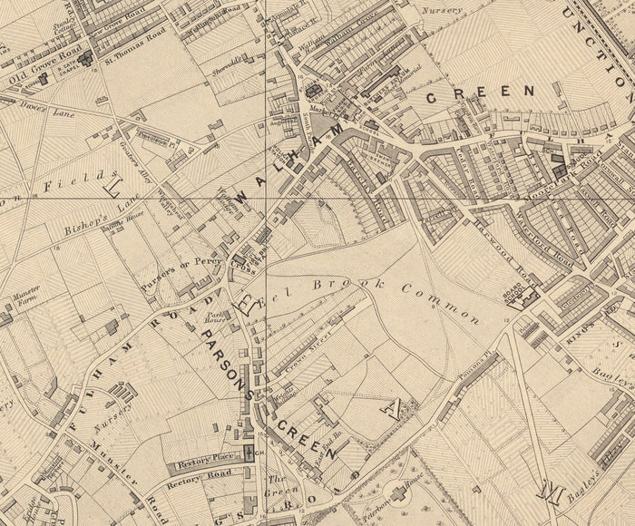 Old Map of West London in 1862 by Edward Stanford - Fulham, Brompton, Battersea, Hammersmith - SW6, SW10, SW15, SW18, SW10, SW11, SW5, W6, W14