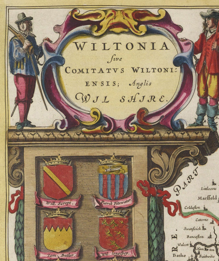 Old Map of Wiltshire in 1665 by Joan Blaeu - Salisbury, Stonehenge, Swindon, Trowbridge, Chippenham, Melksham