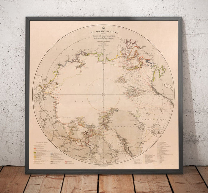 Old North Pole Exploration Map, 1896 by US Navy - Svalbard, Iceland, Greenland, Arctic Circle Explorers