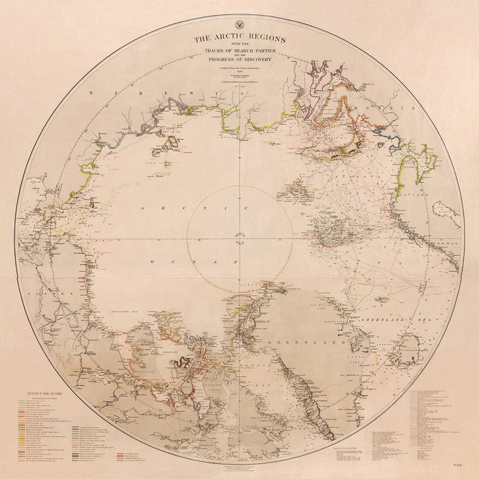 Old North Pole Exploration Map, 1896 by US Navy - Svalbard, Iceland, Greenland, Arctic Circle Explorers
