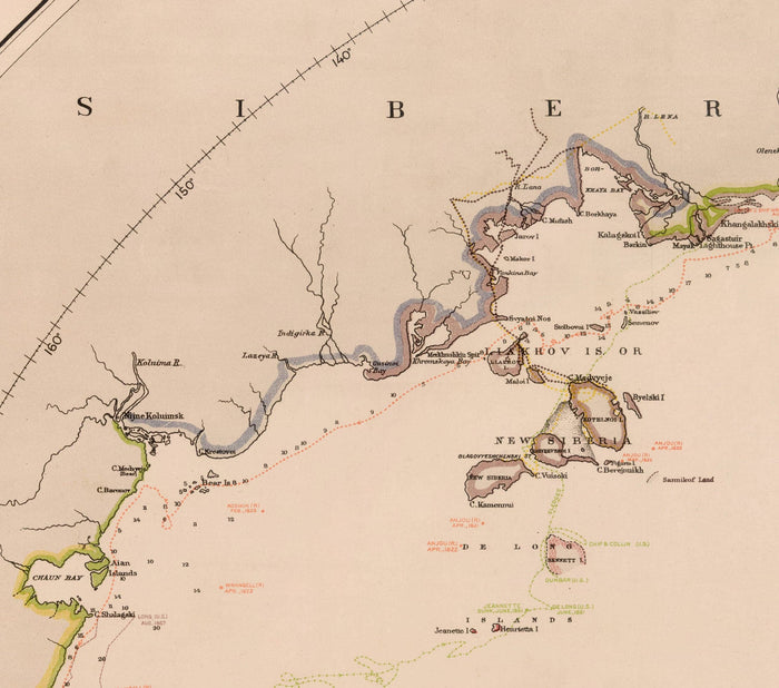 Old North Pole Exploration Map, 1896 by US Navy - Svalbard, Iceland, Greenland, Arctic Circle Explorers