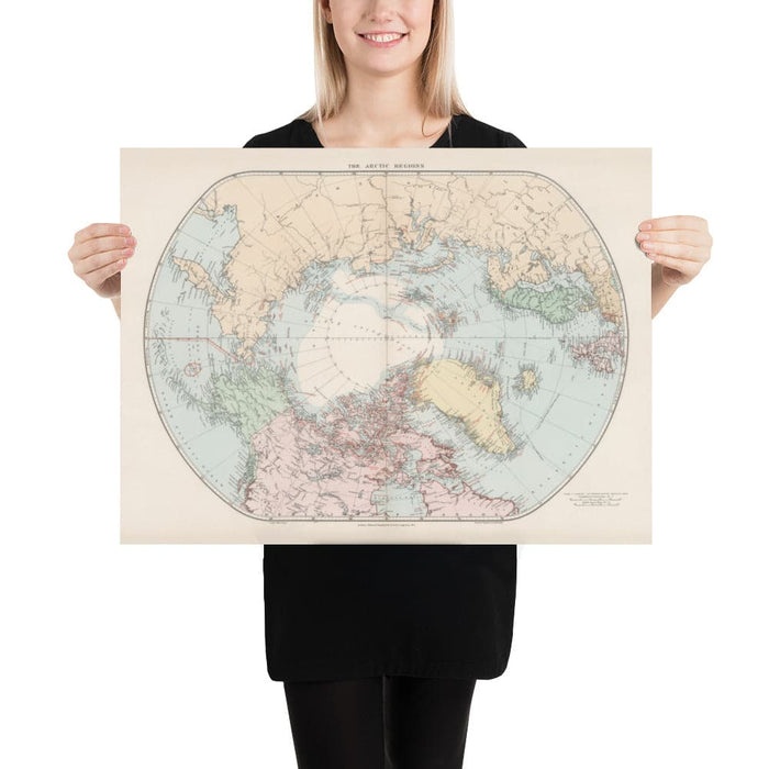 Old North Pole Map, 1904 by Edward Stanford - Arctic Explorers, Svalbard, Iceland, Novaya Zemlya