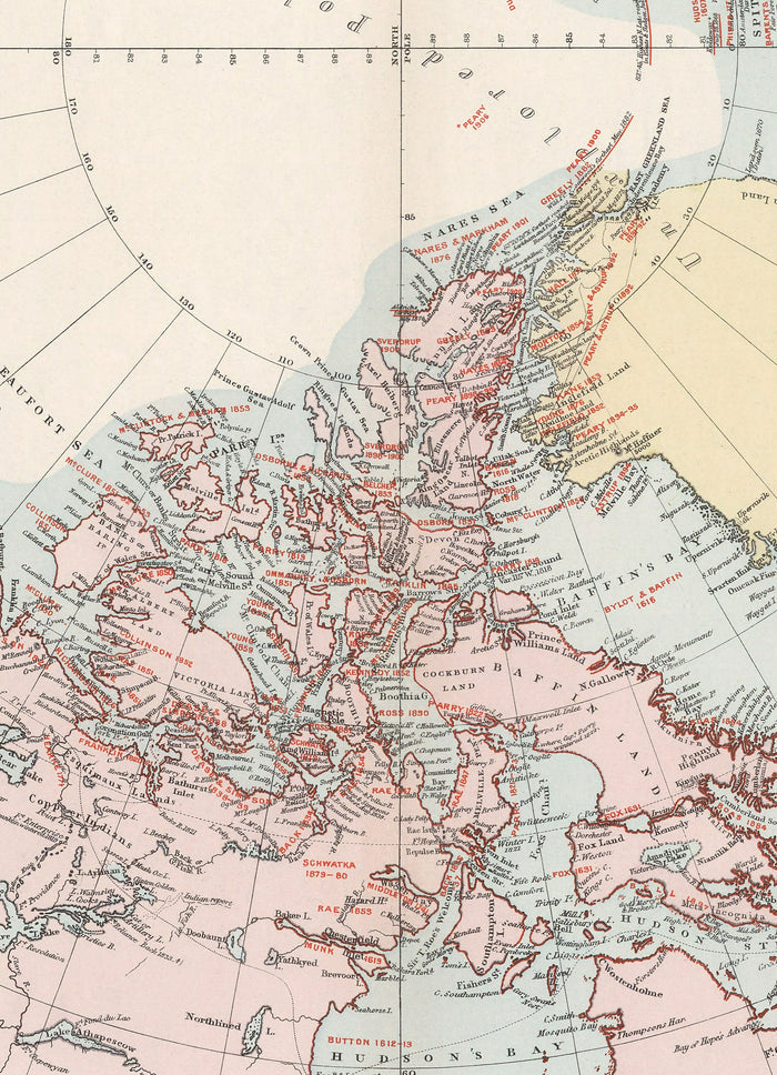 Old North Pole Map, 1904 by Edward Stanford - Arctic Explorers, Svalbard, Iceland, Novaya Zemlya