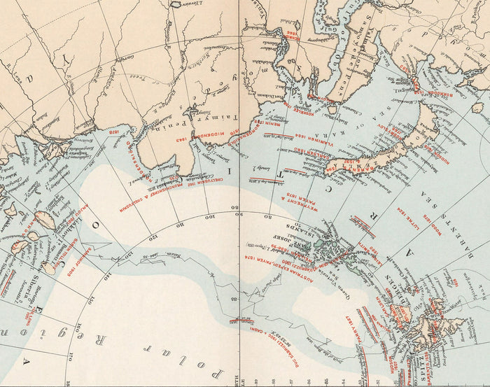 Old North Pole Map, 1904 by Edward Stanford - Arctic Explorers, Svalbard, Iceland, Novaya Zemlya