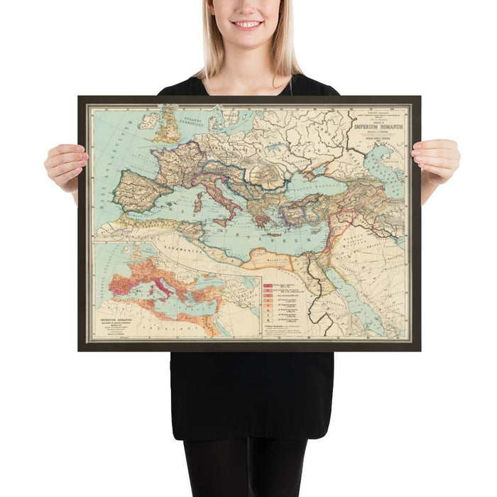Old Roman Empire World Map From 266BC to 305AD by Perthes & Kampen, 1889 - Rare Map of Byzantine, West and East Roman Empire & Roads